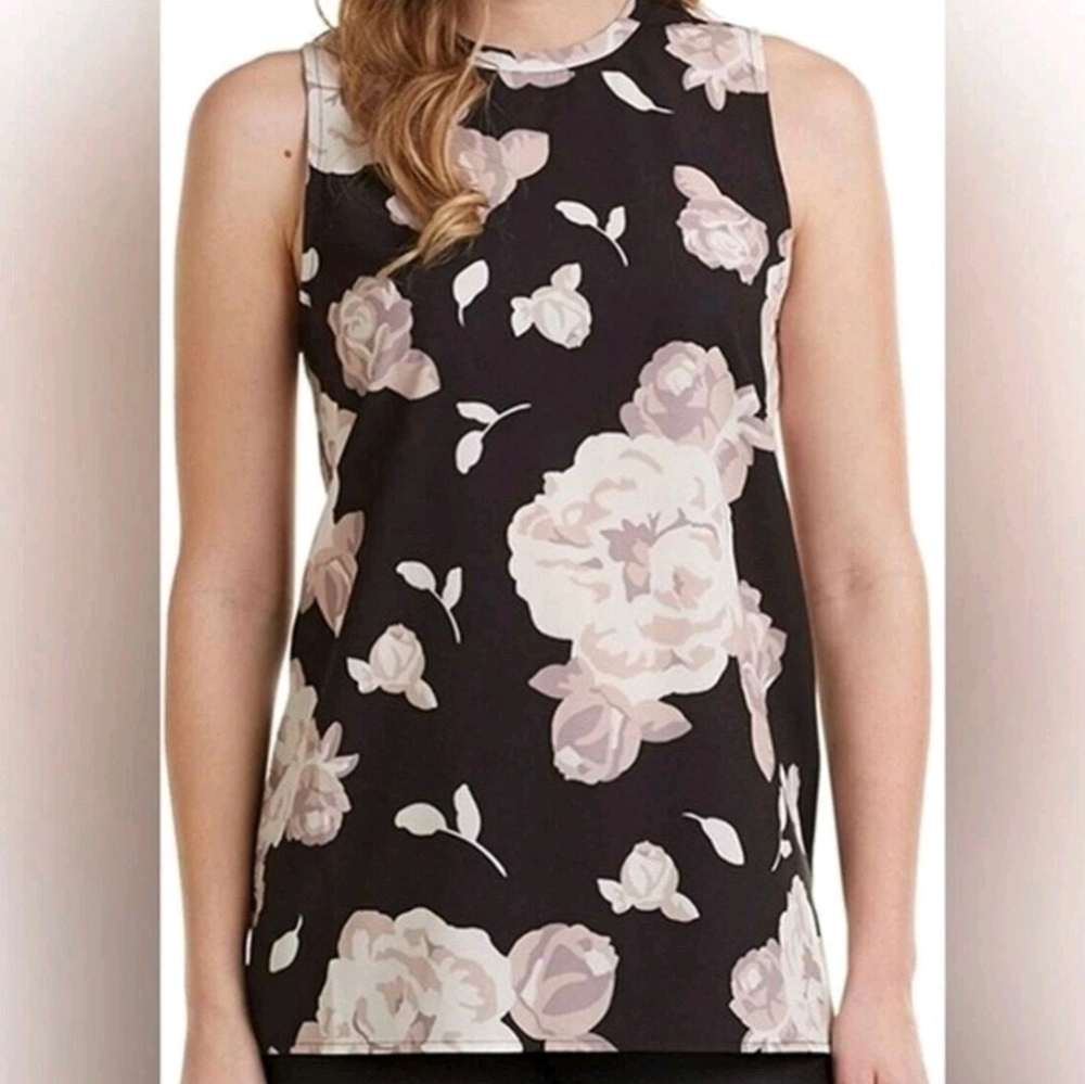 Mud Pie Black and Cream Floral Blouse, Size M, NWT